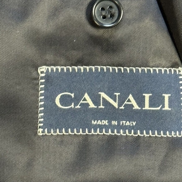 CANALI Mens 3 Button Suit Jacket Lana Wool Blazer Coat Black Mens 44 L FLAWS - Picture 2 of 13